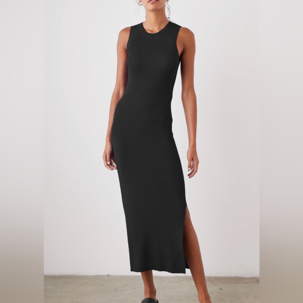 Mystic Prysm by Listicle Black Ribbed Midi Dress Side Slits M